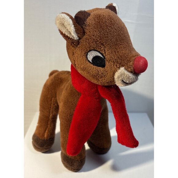 Rudolph The Red Nosed Reindeer Plush Toy 7" Brown With Red Scarf Embroidered - Picture 3 of 5
